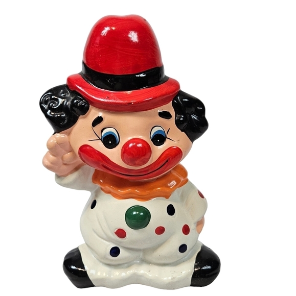 Vintage Clown Chalkware Plaster Piggy Bank Coin Bank Made in Taiwan - Picture 1 of 8